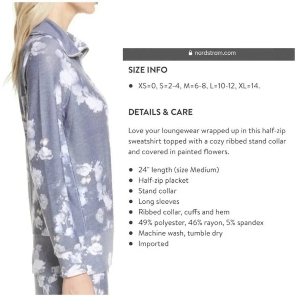 Chaser Women’s NWT Gray Floral Cozy Knit Lounge Half-Zip Sweatshirt Size XS New - Picture 7 of 7